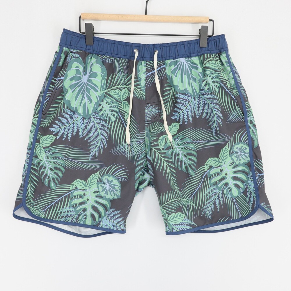 Fair Harbor The Anchor Swim Trunks Mens L Navy Blue Tropical Lined Drawstring
